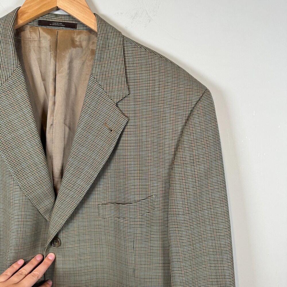 Joseph Abboud Blazer 100% WOOL Geometric Check Brown Jacket Sport Coat 44R - Picture 7 of 13